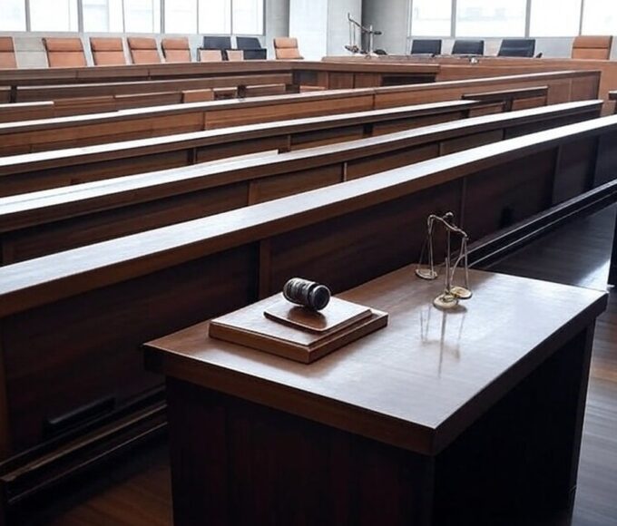 Salão de tribunal vazio no Brasil representando adiamento de audiência de extradição para a Itália.